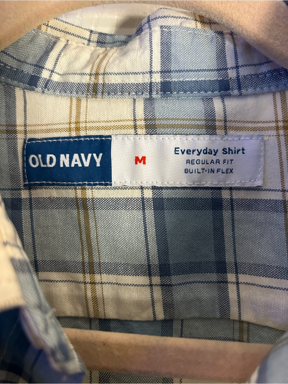 Old Navy Men's Blue and Cream Plaid Button-Down Shirt